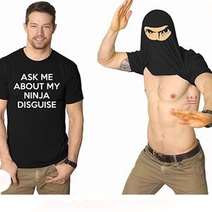 🎃 Men’s “Ask Me About My Ninja Disguise” Flip T Shirt Costume Graphic Hu…